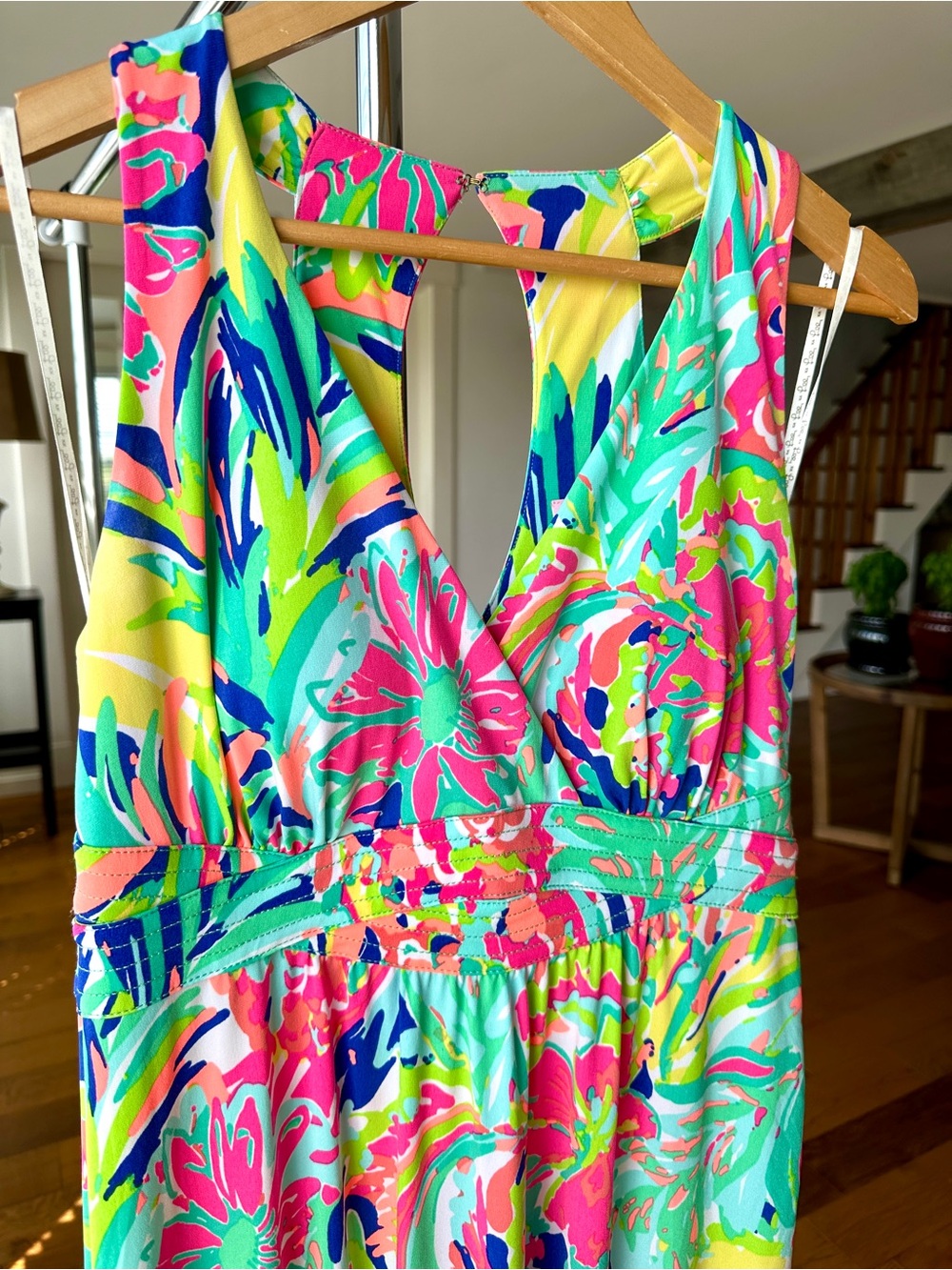Lilly Pulitzer Bright Floral Maxi Dress, Empire Waist, Halter, Knit Fabric